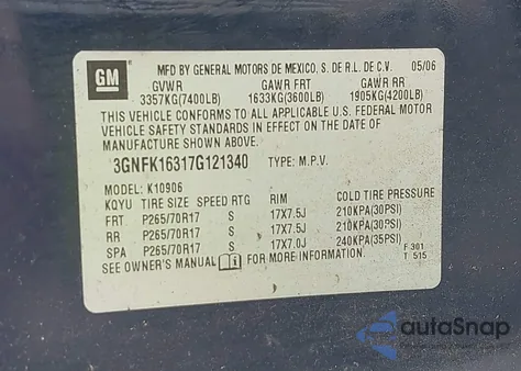 2007 Chevrolet Suburban 1500 Lt z USA, uszkodzony, nr VIN 3GNFK16317G121340